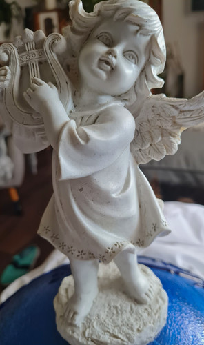 Engelfigur putte mit harfe - engelfigur,